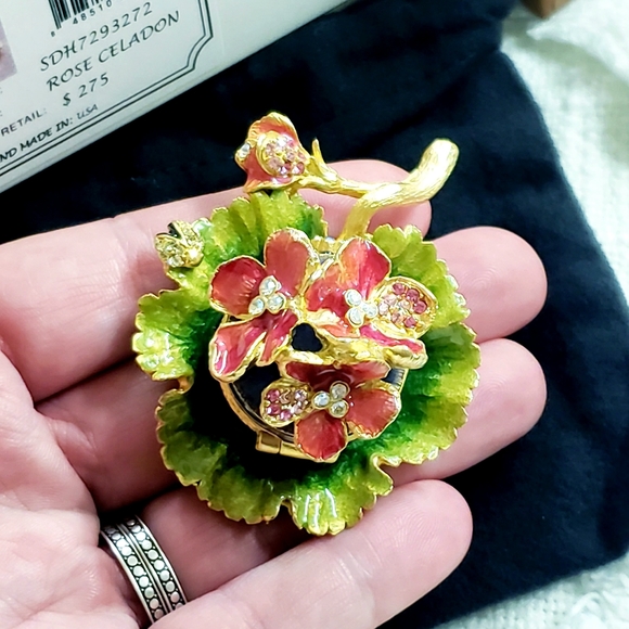 MIB Retired JAY STRONGWATER Handpainted Enamel Swarovski 14k Geranium Box Flora - Picture 8 of 9